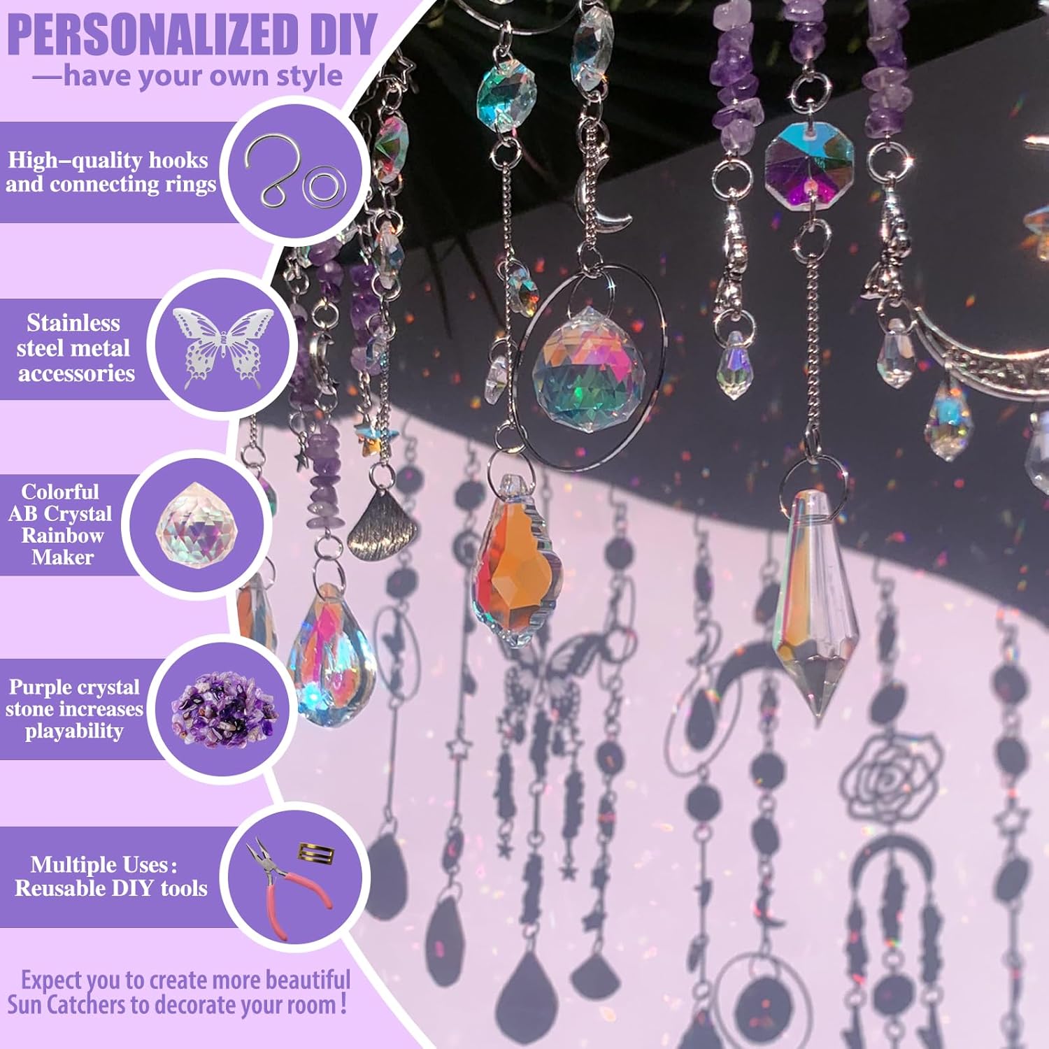 LLTDMEST DIY Crystal Suncatcher Hanging Decor Silver DIY Suncatcher Kit for Adults Hanging Prism Sun Catcher with Chain Pendant Ornament for Window Home Wedding Garden Decoration