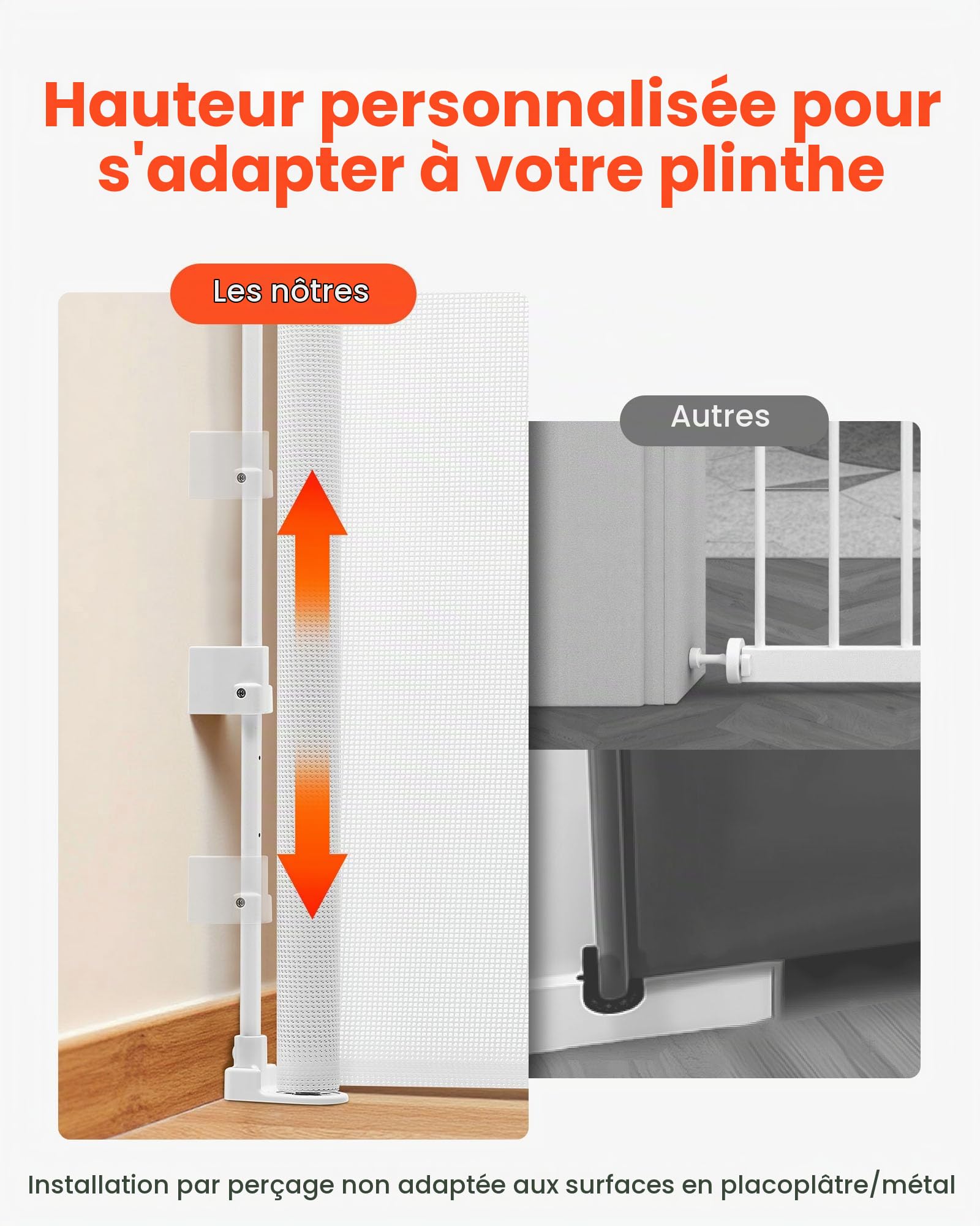 VEVOR Barrière de Sécurité Extensible, Clôture en Maille 143 cm de Large et 79,5 cm de Haut, Barrière Rétractable pour Animaux de Compagnie, avec Verrou de Sécurité, pour Couloir Escalier, Blanc