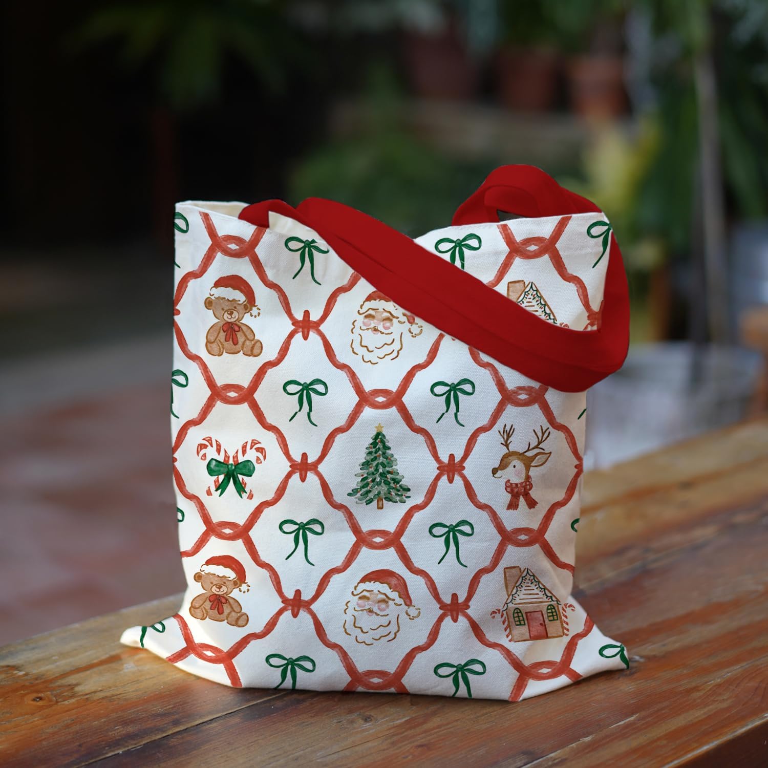 Christmas Reindeer Canvas Tote Bag, Xmas Gift Bag, Canvas Shoulder Bag Reusable Grocery Shopping Gym Travel - Image 3