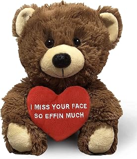 I Miss Your Face So Effin Much - 10" Teddy Bear & Gift Bag - Funny Stuffed Animal Plush Gift for Girlfriend, Boyfriend, Best Friend - Birthday, Anniversary, Valentines, or Long Distance - Witty Bears
