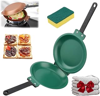 OFUCAB Flipmaster - Sartén antiadherente de doble cara, sartén reversible de acero, sartén plegable para hacer desayunos, tortitas (verde)