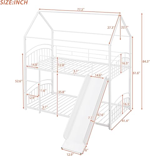 Miniatura 20 de Harper & Bright Designs Litera de metal individual sobre individual con tobogán, litera de casa con tobogán y techo, marco de litera baja para Negro