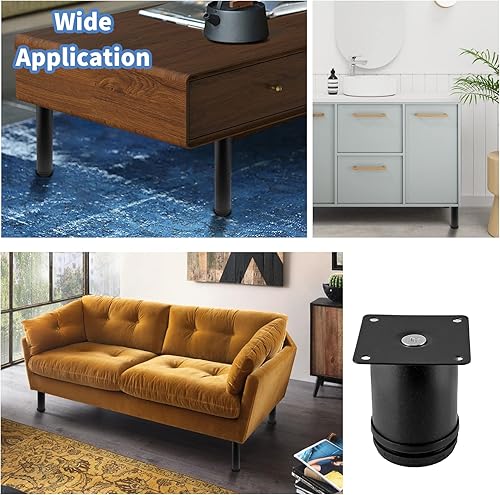 Miniatura 7 de Juego de 4 patas de acero inoxidable para muebles de 2 pulgadas, patas redondas ajustables de gabinete de 2 pulgadas de diámetro, patas de repuesto