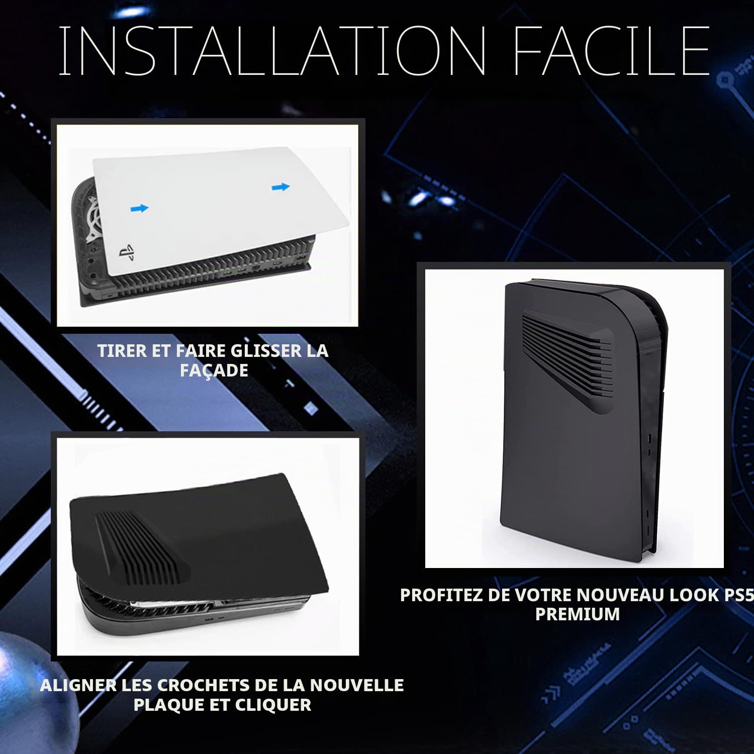 ElitePlay Plaque avant noire pour PS5 avec ouvertures de refroidissement - Accessoires pour Playstation 5 Digital Edition