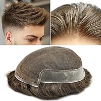 Vista 65 de Tupé de encaje suizo para hombres, piezas de cabello humano real, encaje frontal, sistema de reemplazo de cabello tipo tupé, nudo blanqueado, línea