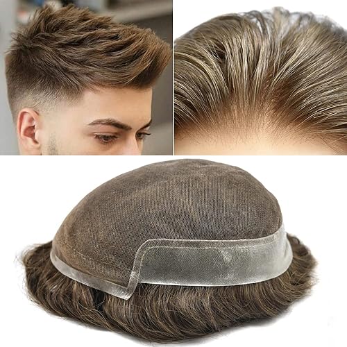 Toupee - Sistema de reemplazo de piezas de cabello para hombre, encaje francés, unidades de cabello para hombre, nudos blanqueados, línea capilar