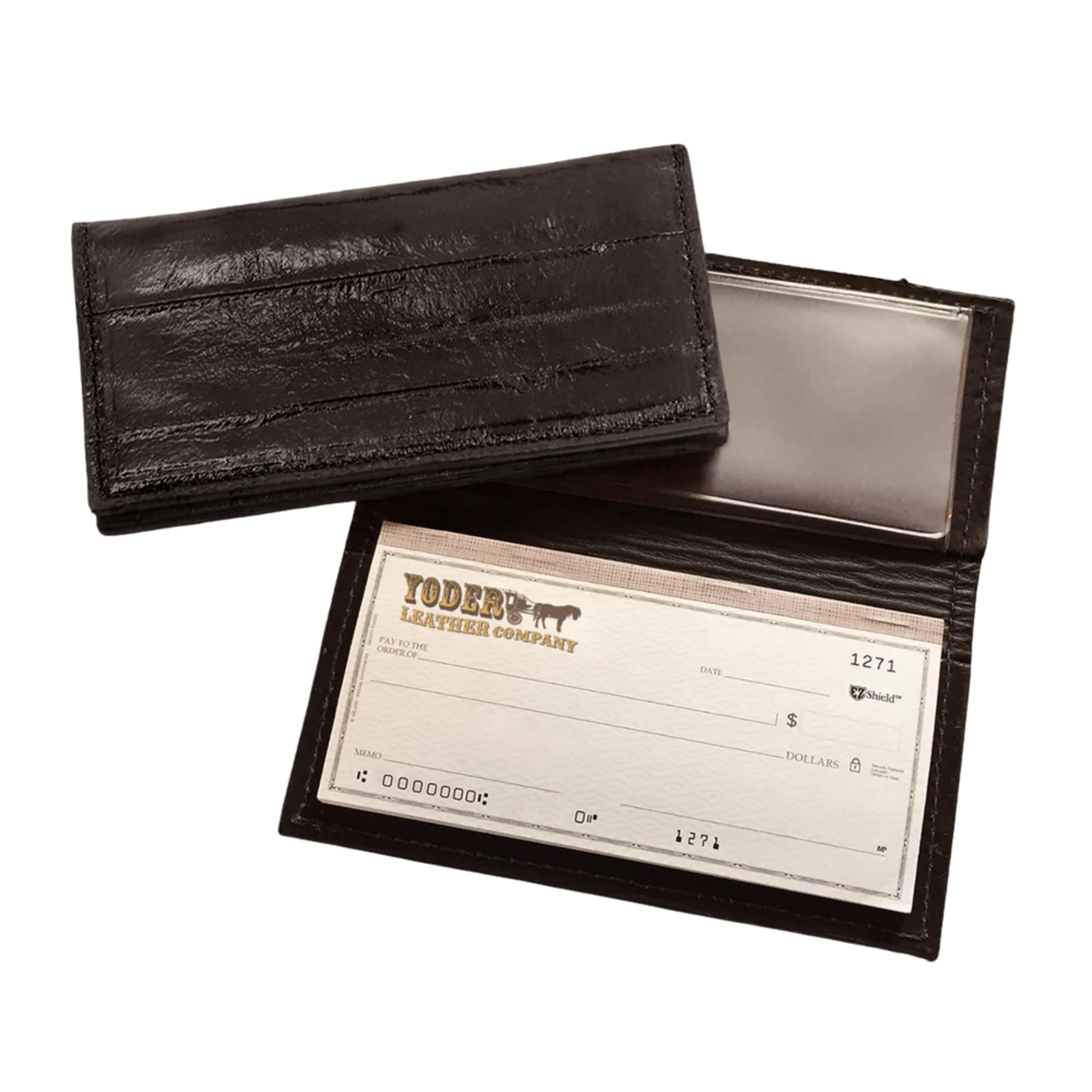 Black Eel Skin Leather USA Made Checkbook Cover Handmade