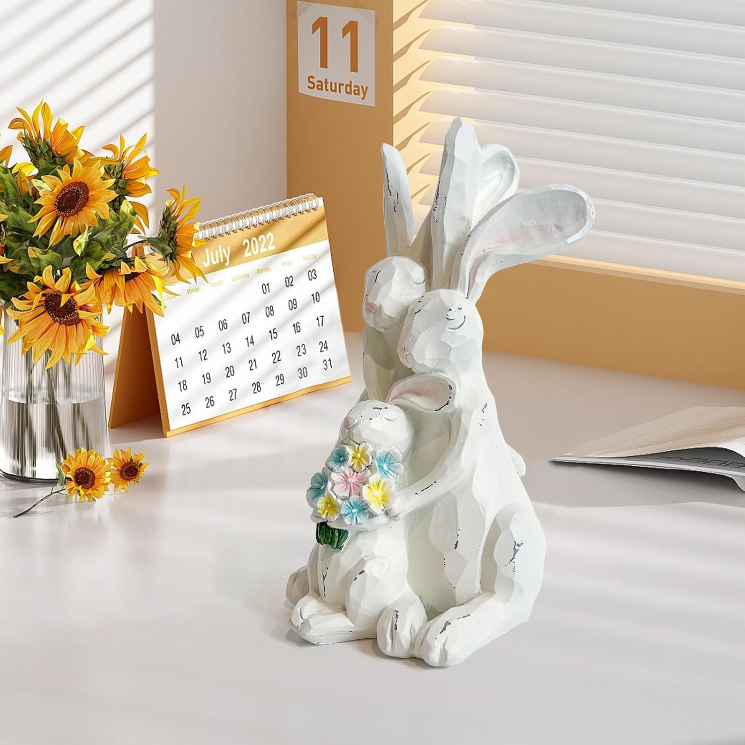 LIFFY Rabbit Figurines Home Decor - Bunny Statue for Mom, Wife, Nana, Adorable Home Decor | Unique White Bunny Family for Table Decorations