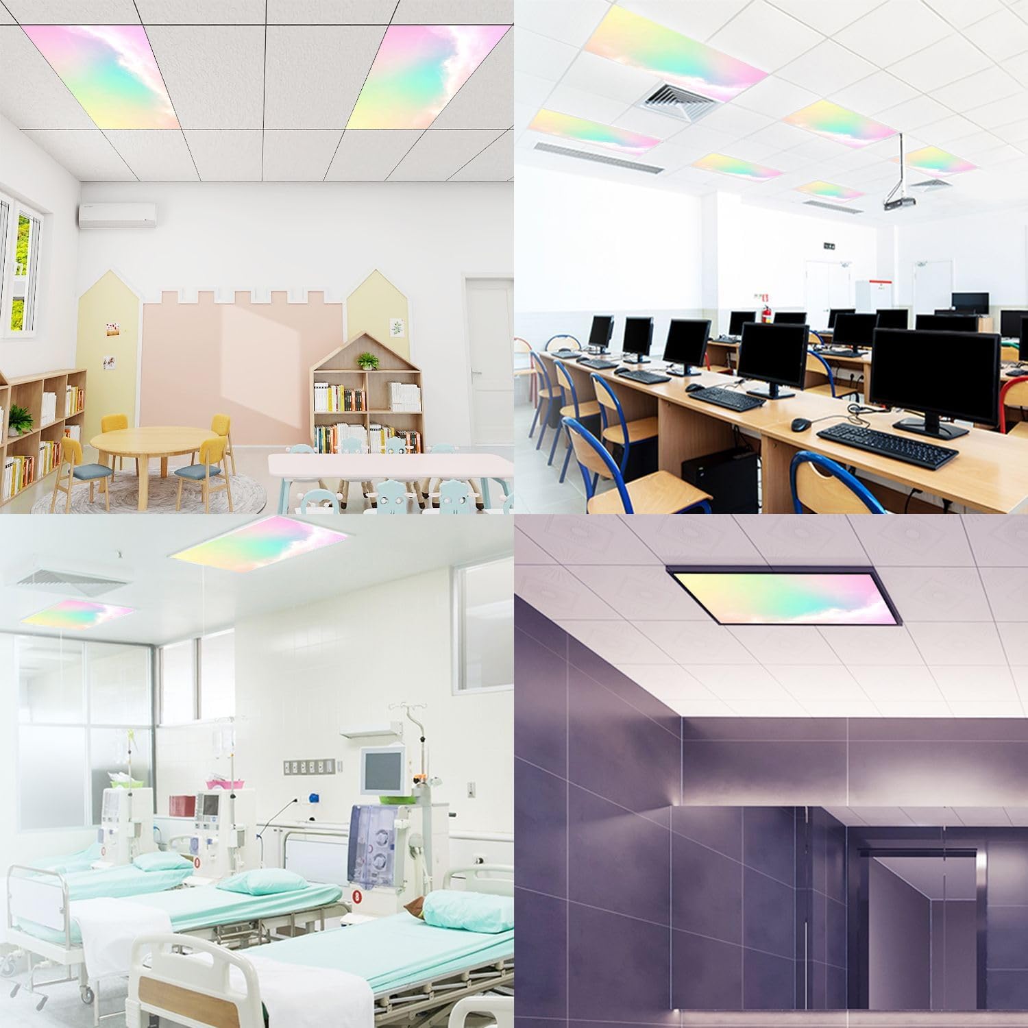 Fluorescent Light Covers for Ceiling Lights Vintage Cloud Sky Pastel Texture Easy to Install Magnetic Light Filter for Classroom Office Hospitals School Home Decor