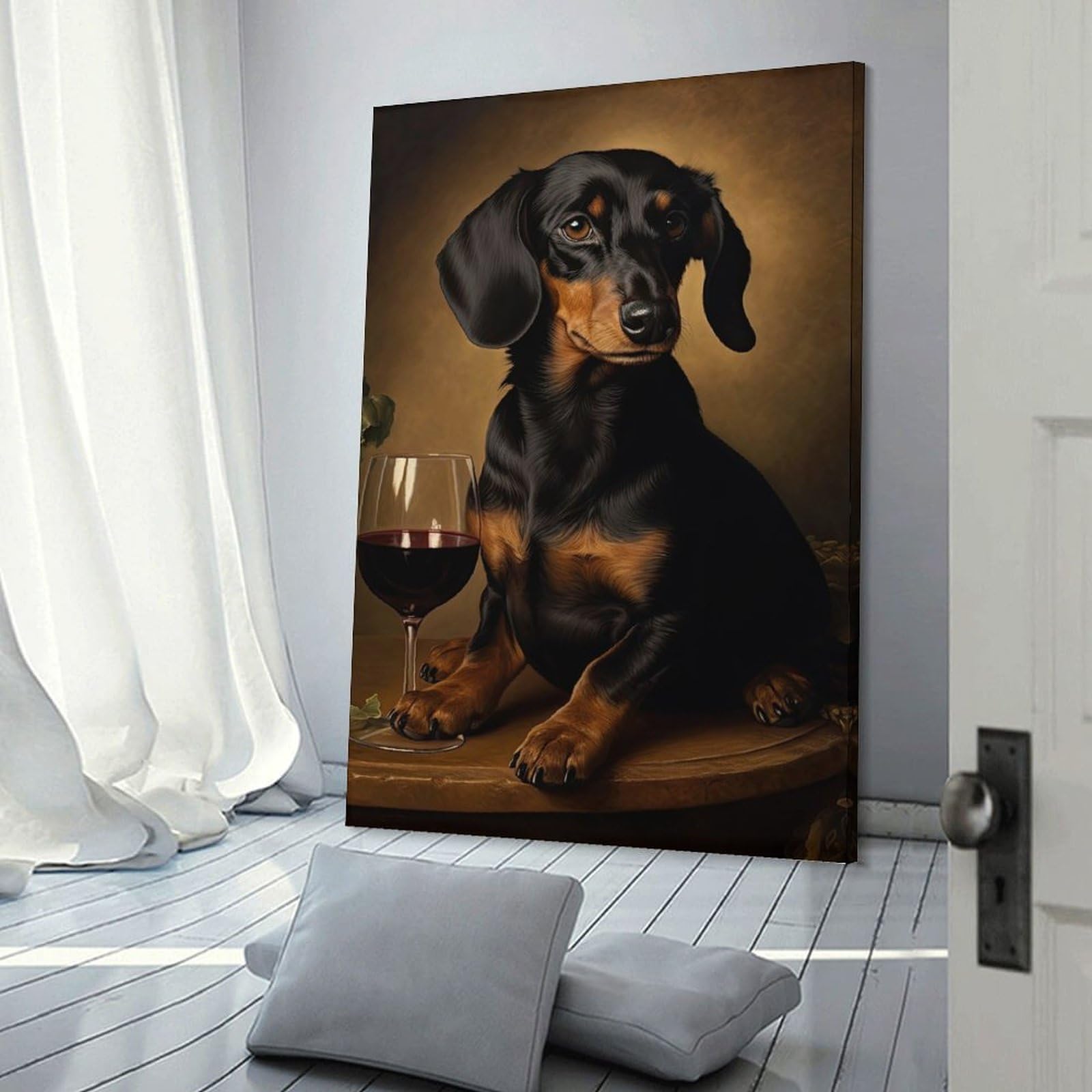Junmoney Frame-Style-12 Decorative Wall Artwork Dachshund Wine Glass, 20X30inch(50X75cm), For Sofa Walls, Lounge Or Home Corners, Modern Wall Decor For Cosy Interiors