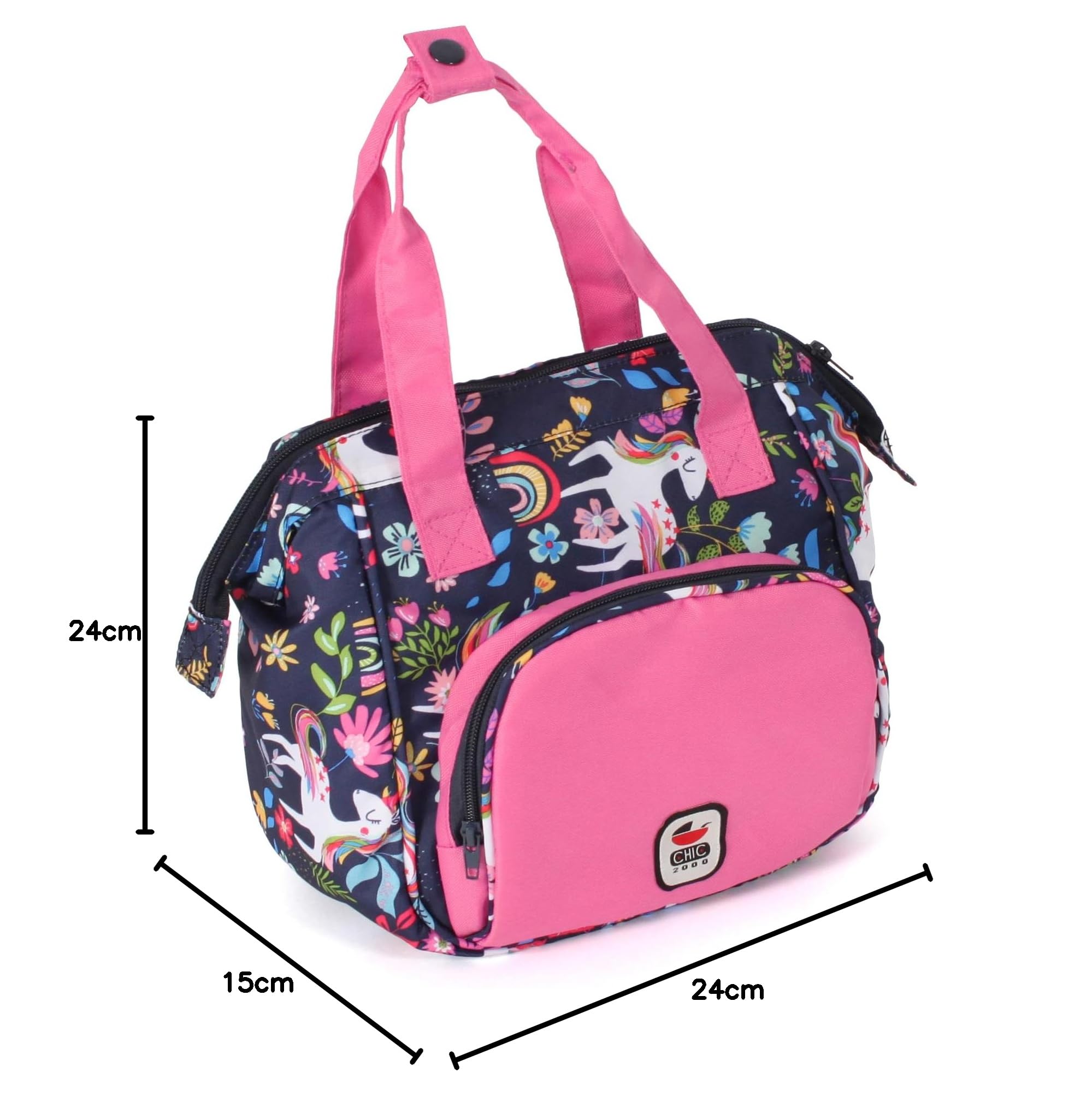 Bayer Chic 2000 - Borsa fasciatoio per bambole, accessori per bambole, borsa per bambole, borsa per bambole, unicorno, rosa navy