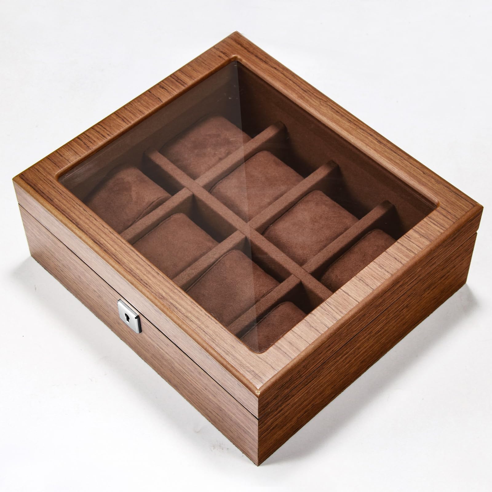 Scatola per orologi da 8 orologi, con coperchio in vetro, custodia per orologi di alta qualità, organizer per orologi da uomo e ragazza