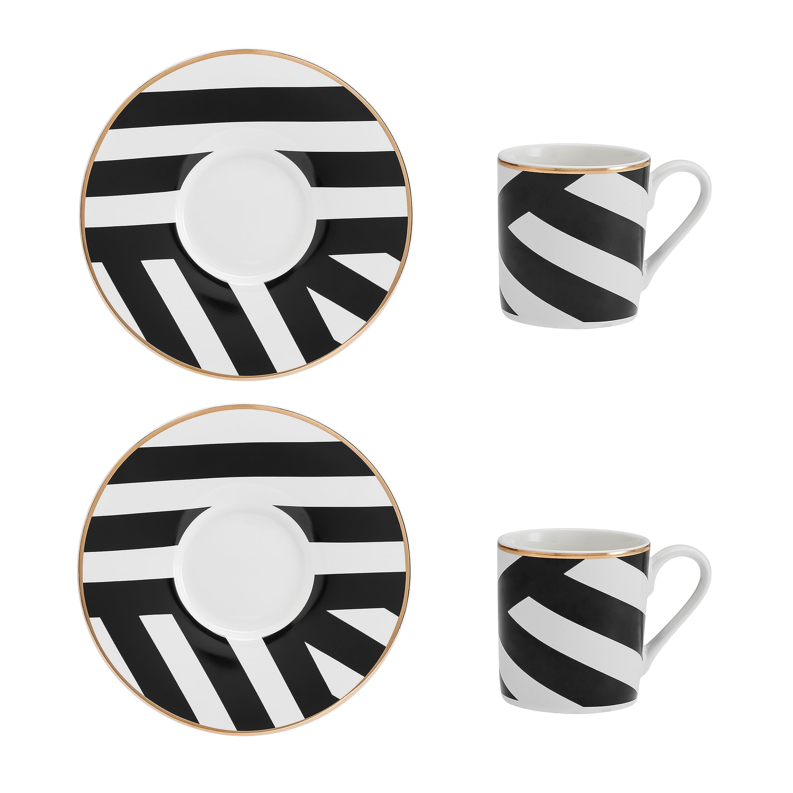 MIKASA Luxe Deco 2pc Fine China Espresso Cup & Saucer Set - Geo Pattern, 110ml, Gift Boxed