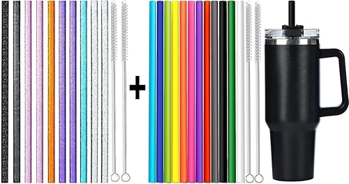 ALINK 10 pajitas con purpurina y 12 pajitas de colores para vaso Stanley de 40 onzas