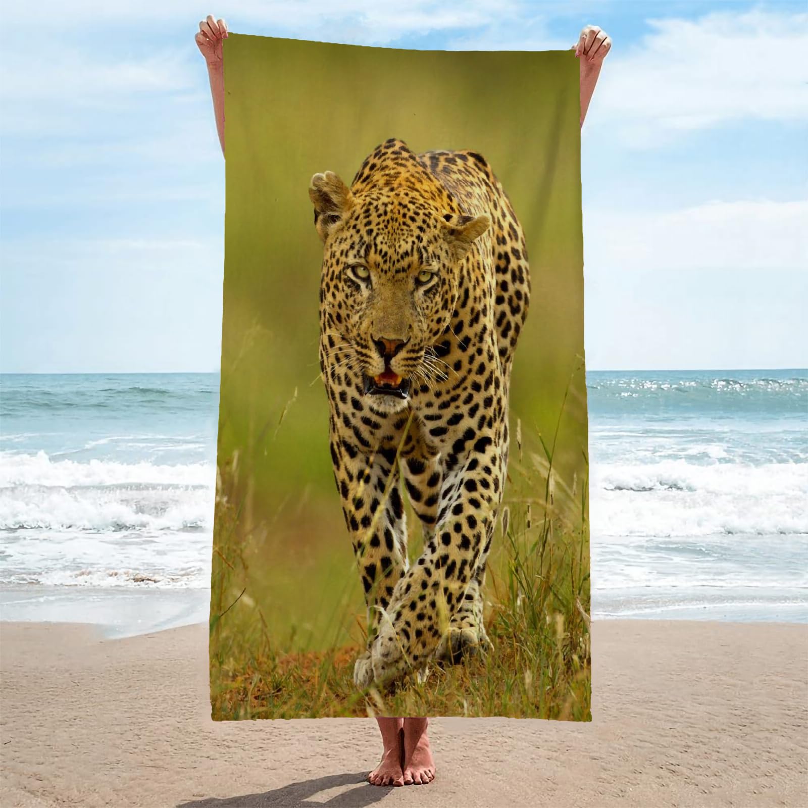 Serviette De Plage Léopard 70x140 Cm - Microfibre Absorbante, Séchage Rapide, Sans Sable