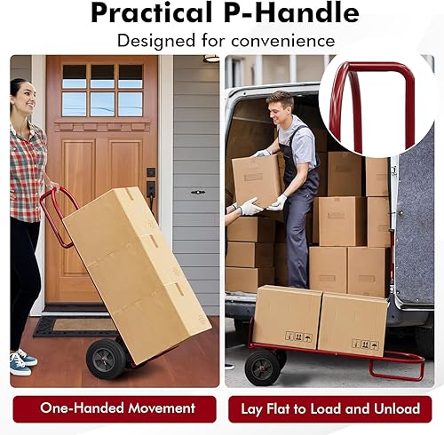 Miniatura 2 de Goplus Carretilla de Mano, Carretilla de Mano con Mango en P con Asa de Bucle Vertical, Ruedas de 10", Plataforma Plegable de 15" x 9", Capacidad de