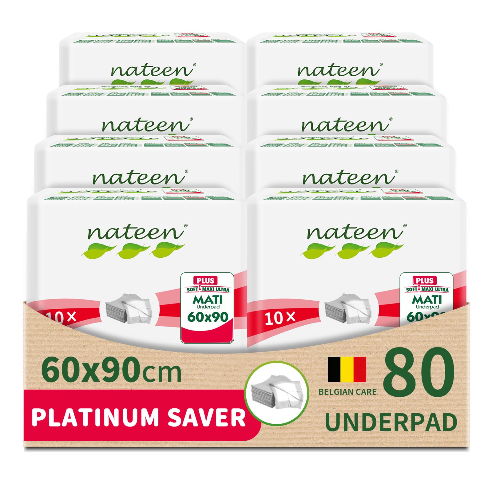 Nateen Disposable Underpads, 60 x 90 cm, 80 Pcs Incontinence Pads,Diaper Changing Mats for Baby,High Absorbency Bed Pads,Mattress Protector Pads.