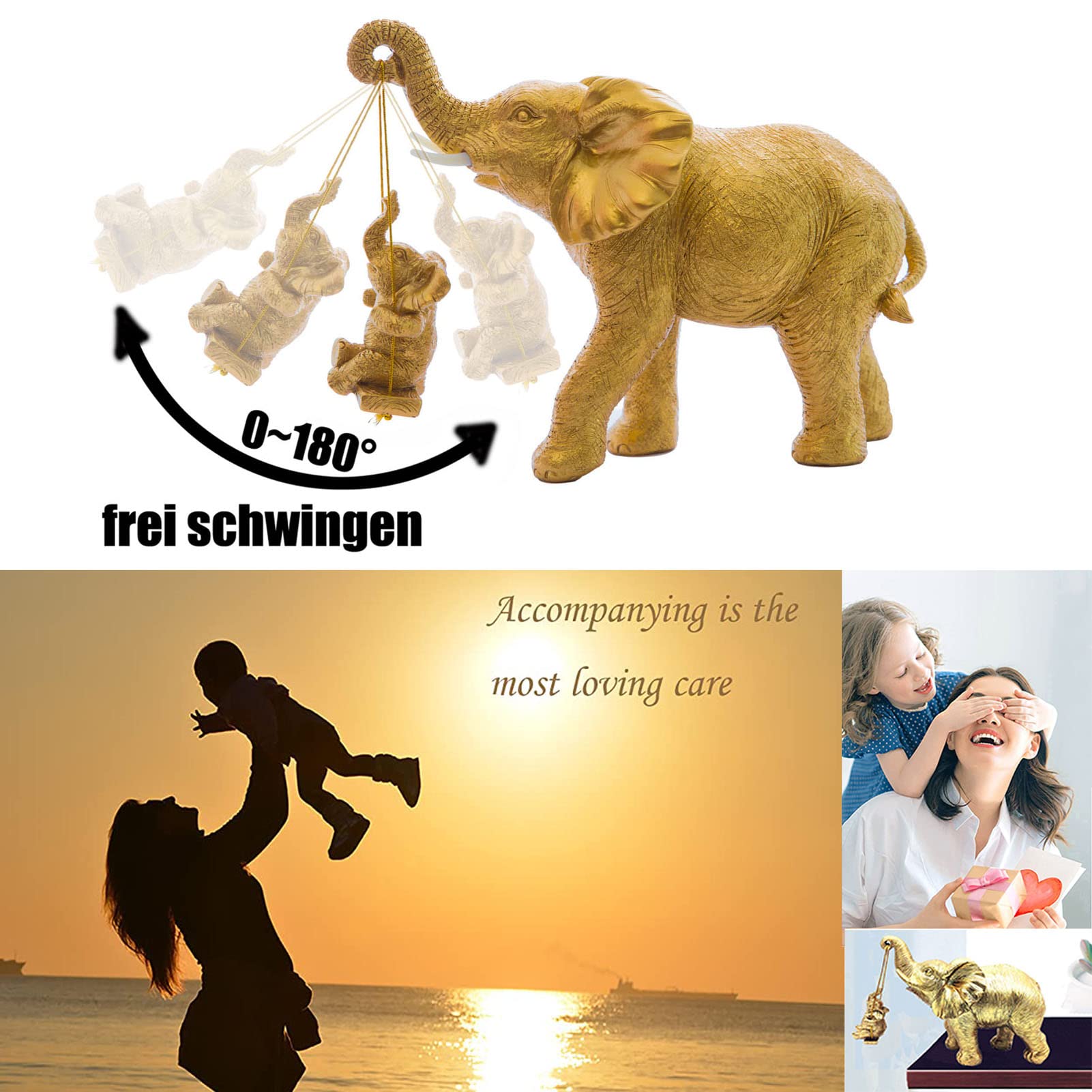 Decoración de Elefante, Estatua de Elefante, decoración de Elefante Dorado Que trae Suerte, Salud y Fuerza. Regalos de Elefante para Mujer, Regalos de Madre,Oro