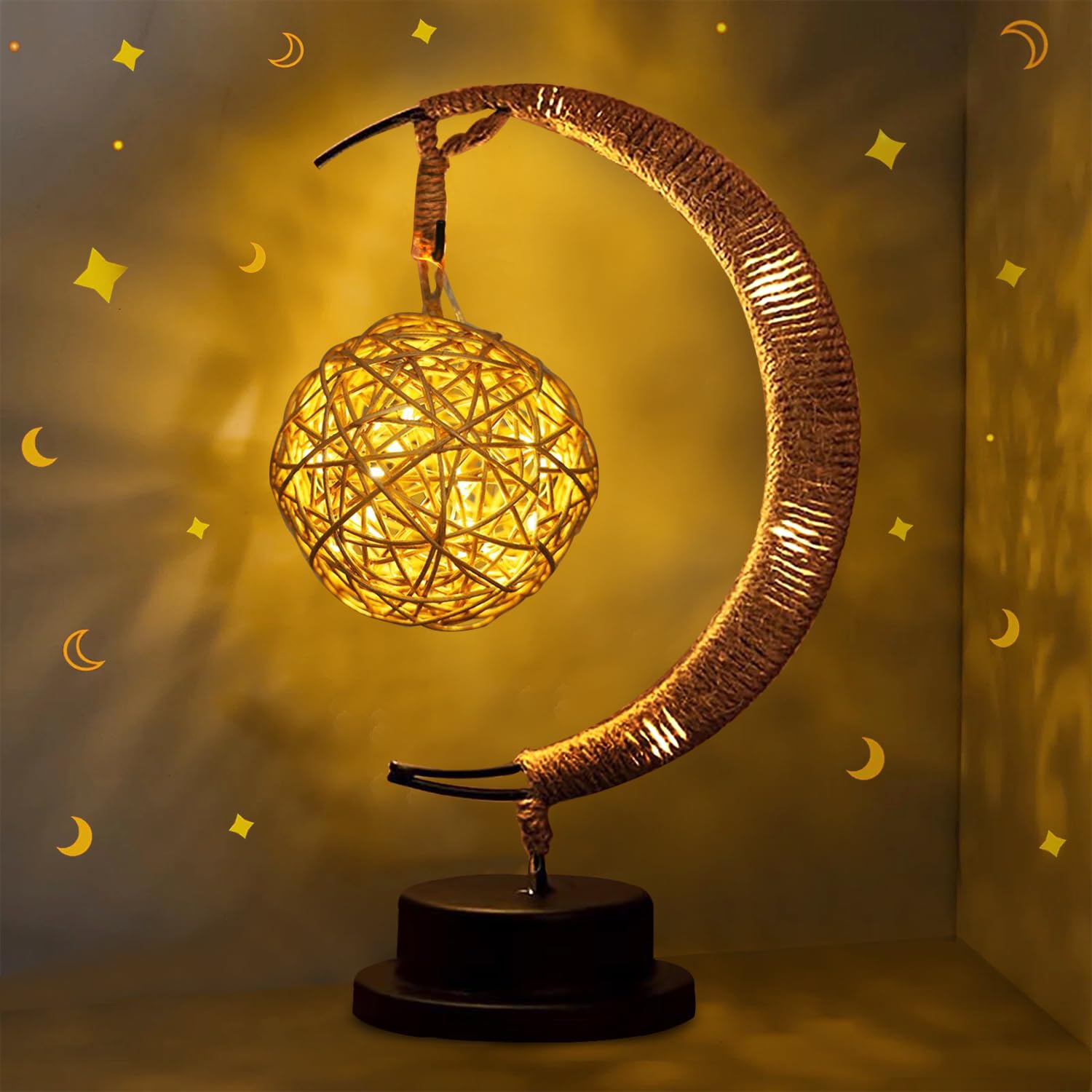 Yoawllty Ramadan Decorations for Home, Enchanted Lunar Ramadan Lamp, Magic Moon Shape Table Lamp, Hanging Moon Lamp, Home Bedroom Romantic Desktop Nightstand Decoration