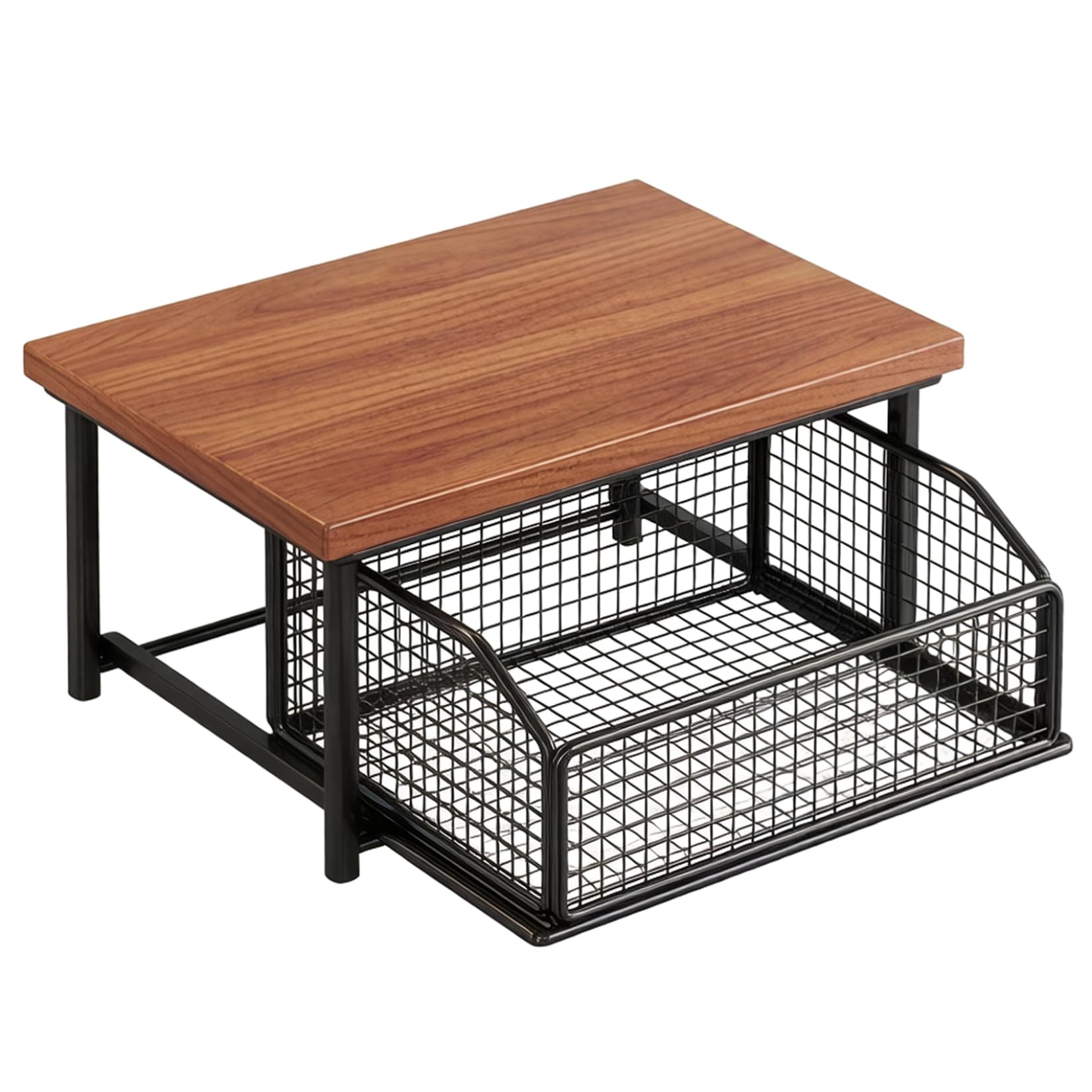 Striegro Stackable Mesh Baskets, Kitchen Countertop Organizer With Stackable Mesh Basket, Hardwood Top & Sliding Drawer, Space-saving Kitchen Counter Organizer For Fruits, Spices & Snacks..