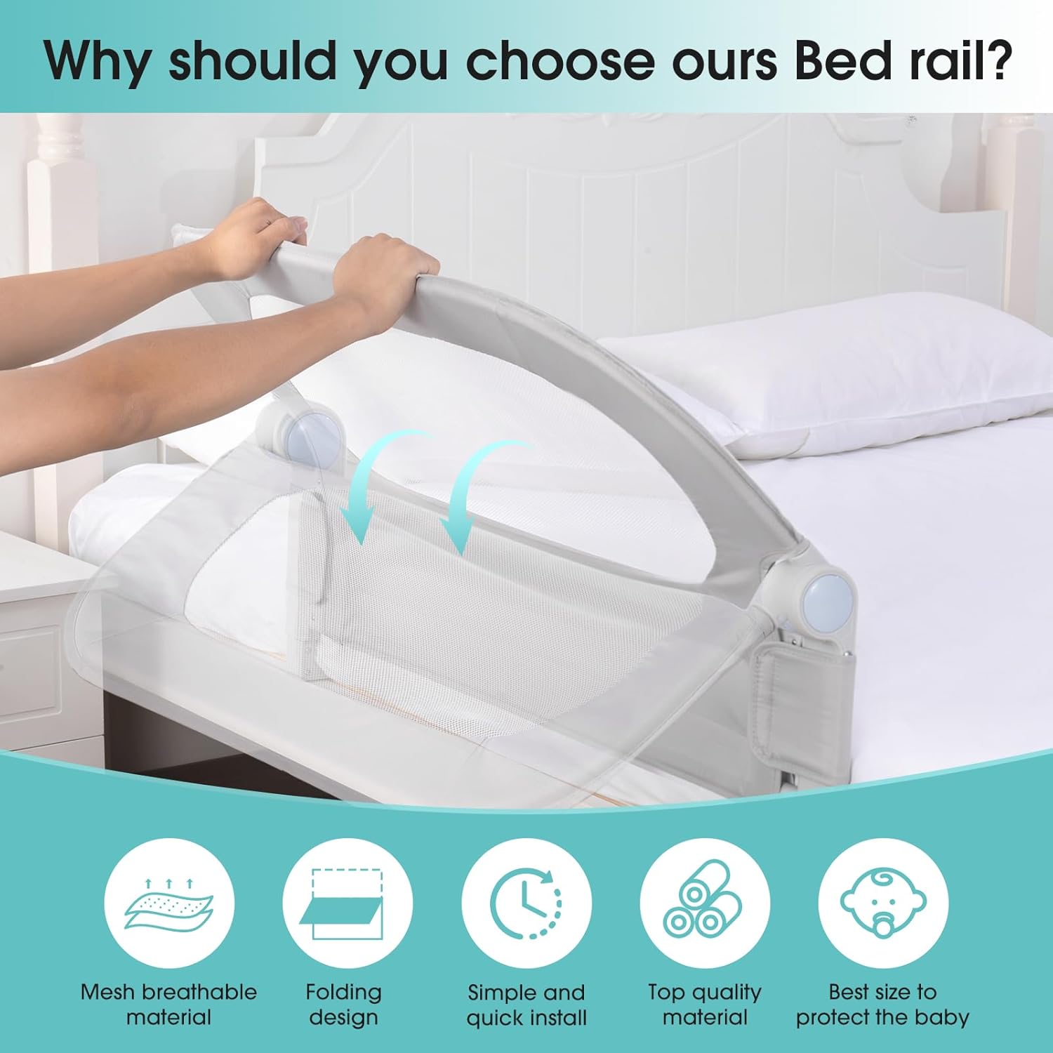 Baby Bed Rail Guard for Toddlers - 35.2" Toddler Bed Side Rails for Crib, Twin, Full, Queen Bunk Size Bed Swing Down Bedrail Extral Tall Child Safety Side Railing Guards for Kids - Image 4