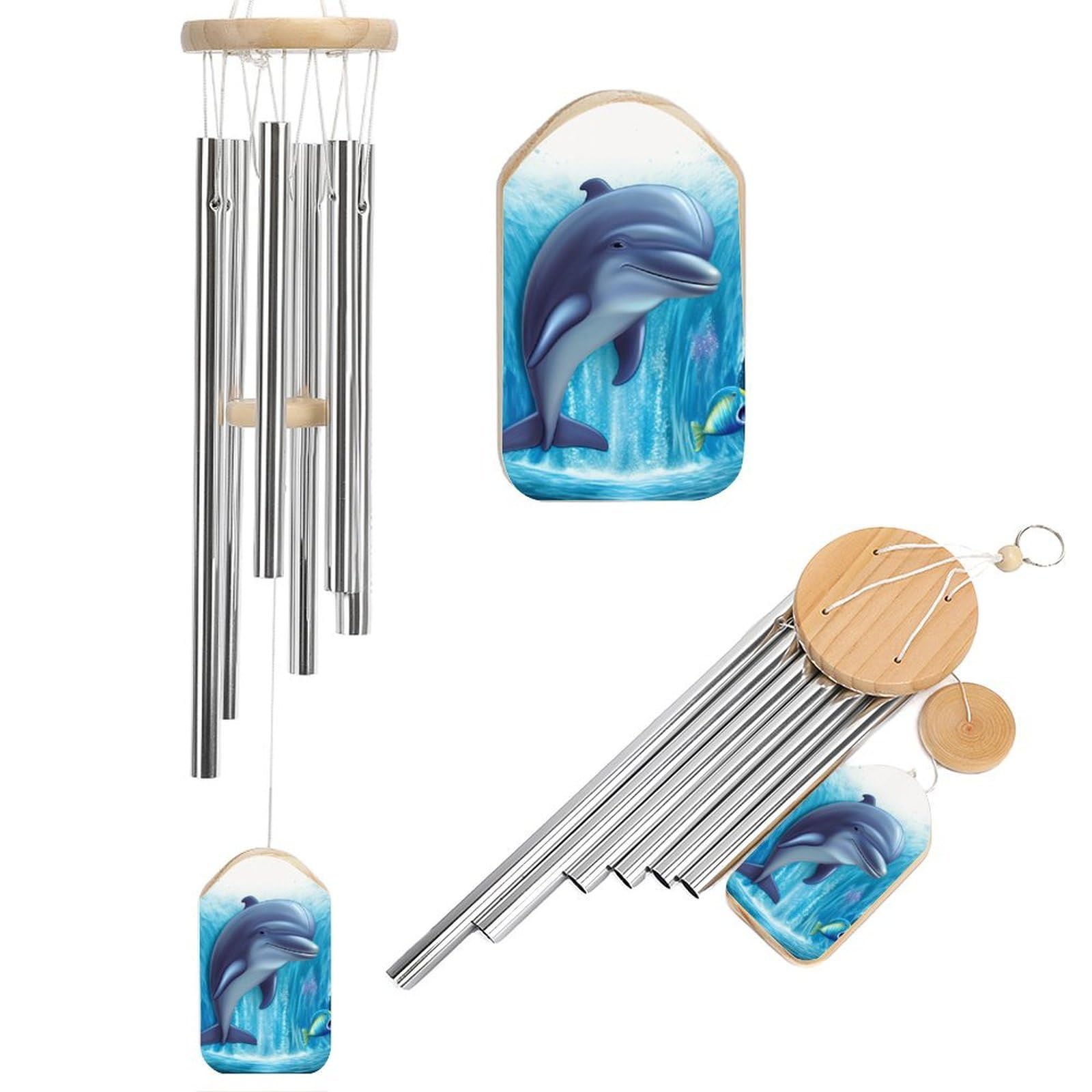 Dolphin Wind Chimes for Outside Memorial Gift Sympathy Wind Chimes Aluminum Tube Windchime with Hook Windbell for Outdoor Patio Garden Decor Housewarming Gift