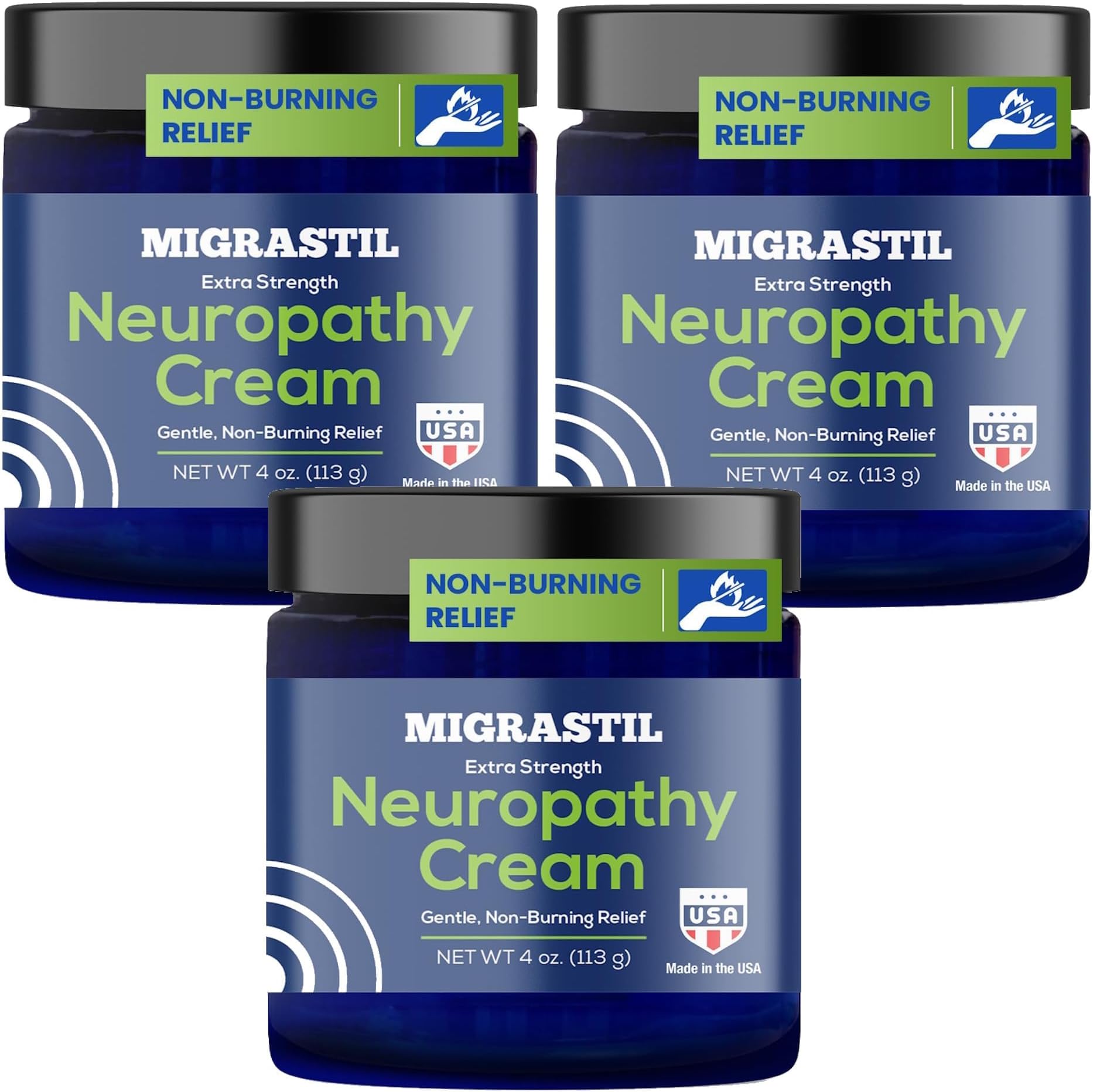 Basic Vigor Migrastil Extra Strength Soothing Cream for Feet, Legs, and Hands 3-Pack. Made in The USA. Vegan and Cruelty-Free, Non-Greasy, Gentle, Non-Burning with Cooling Effect.