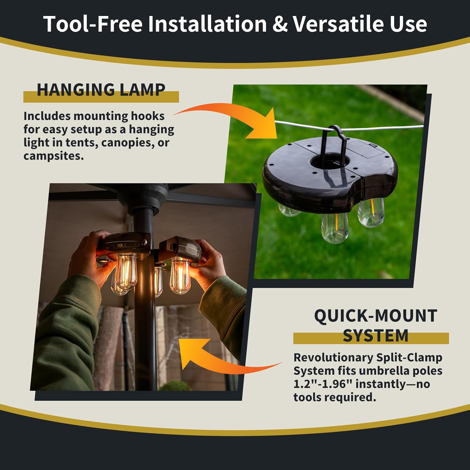 Patio Umbrella Light with Remote Control, Rechargeable Cordless LED Edison Bulbs Pole Light with 10 Brightness Levels for Garden, Patio, Backyard, Camping or BBQ - Brown (2 Pack)