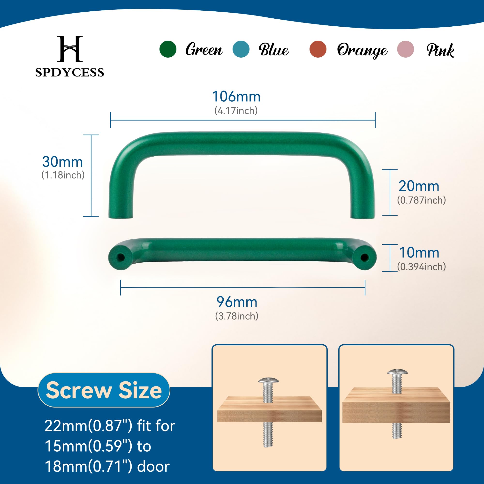 SPDYCESS 4Pcs Kitchen Cabinet Handles 96mm Hole Center Aluminium Cupboard Door Handle Pulls with Screws Colourful Handles for Drawer Wardrobe - Image 2