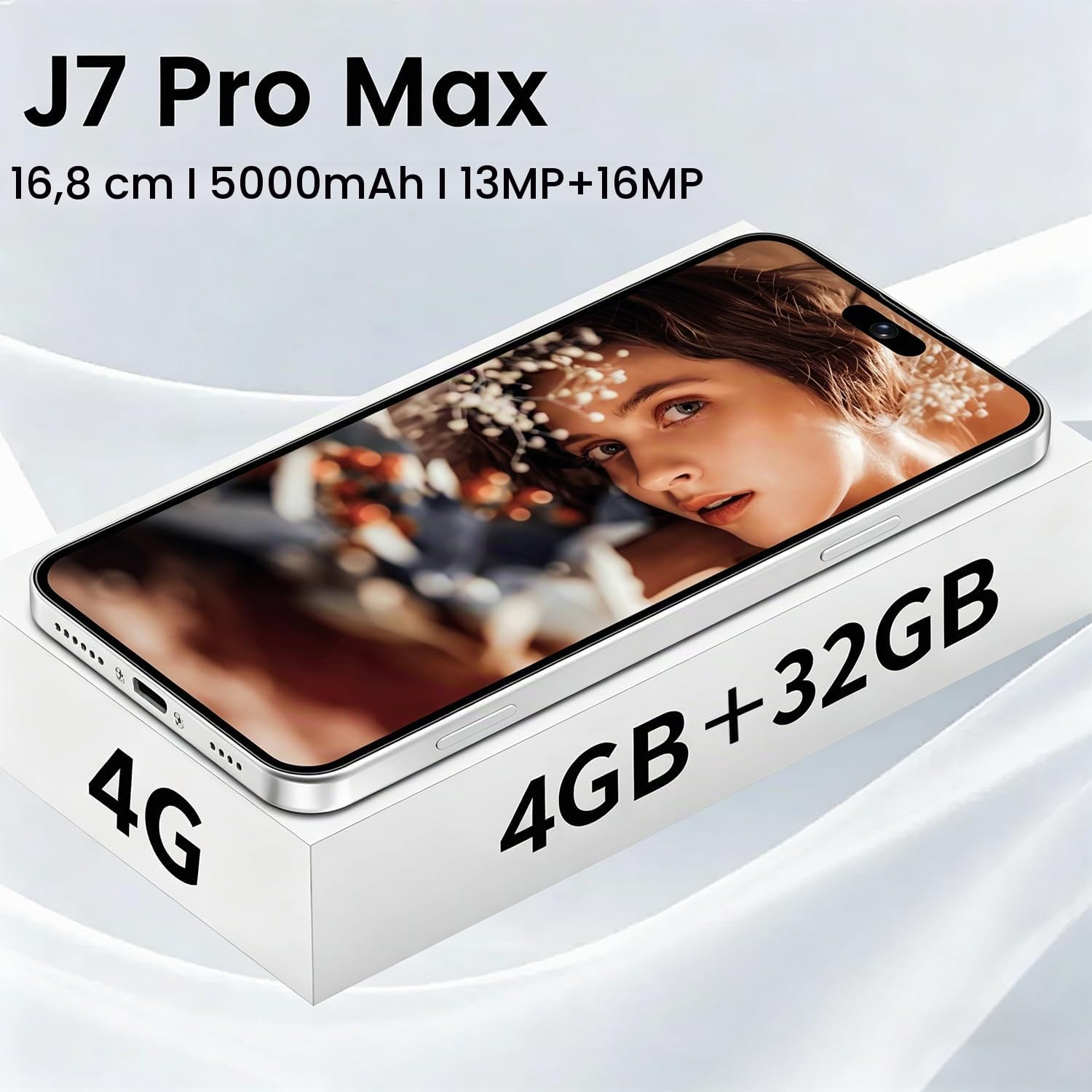 4G Dual SIM Smartphone mit 6,6 Zoll InCell HD-Bildschirm, 4GB+32GB Speicher (bis 256GB erweiterbar), 5000mAh Akku, 16MP Kamera & Face ID, Type-C & OTG Funktion (White)