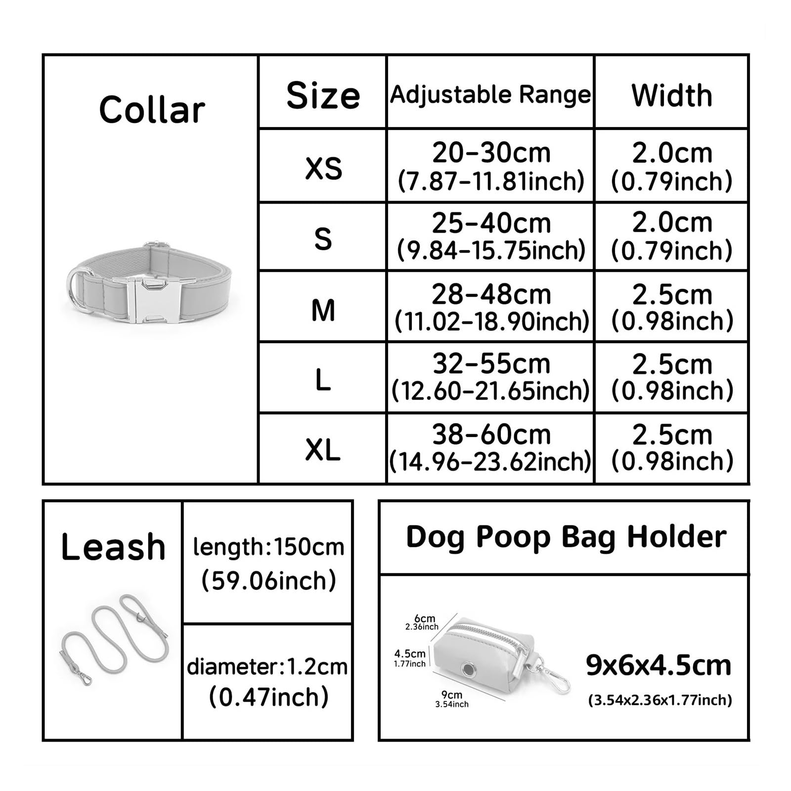 Generico Set Regalo con Collare for Cani Verde Menta, guinzaglio Rotondo in Corda e Sacchetto for Escrementi(3pcs Set,S Collar 25-40cm)