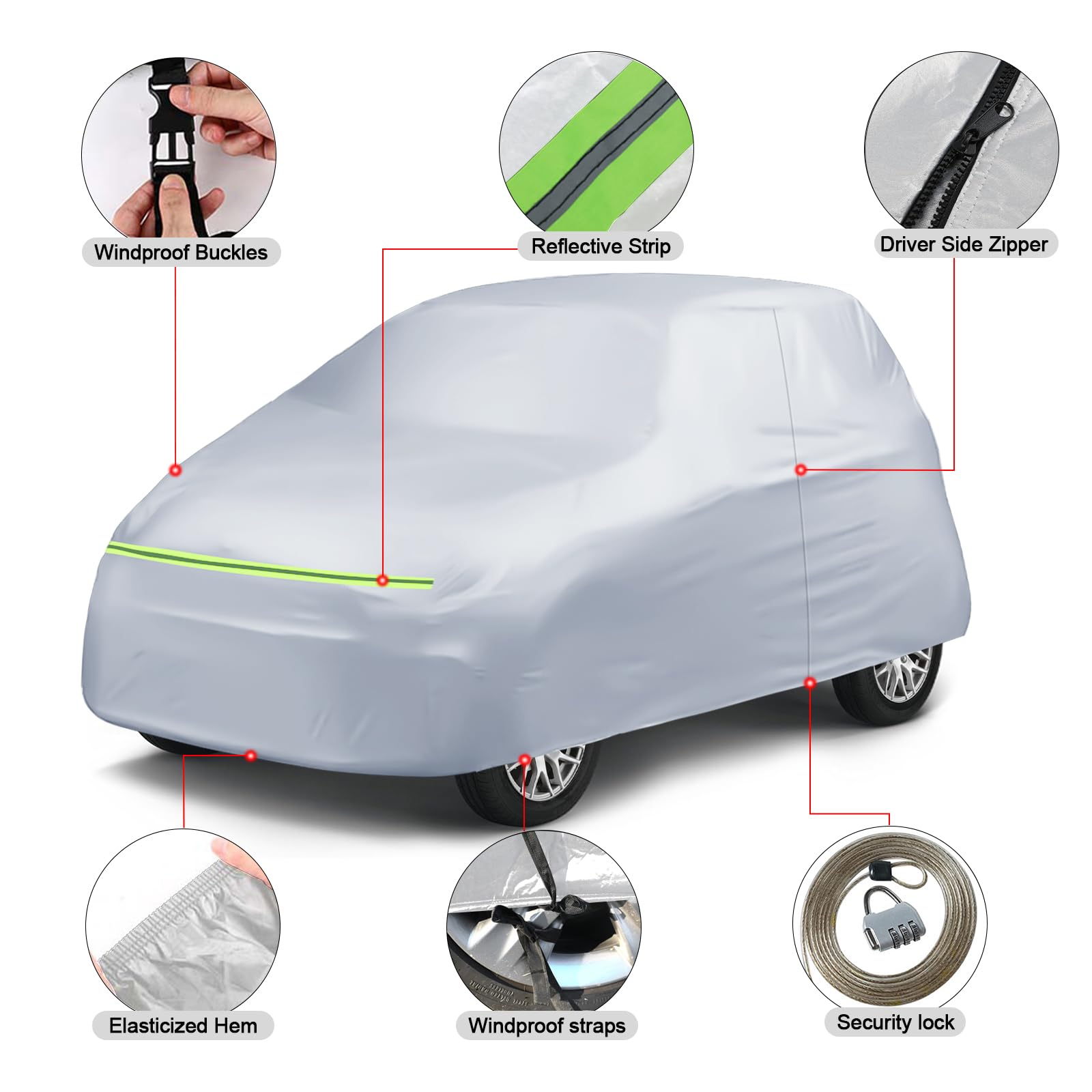 Telo Copriauto Sostituzione per Aixam City/Coupe/MINAUTO/Crossover/Crossline 2007-2025, Copertura Auto Protettiva Dell'auto, Telone per Auto Garage Completo Impermeabile Strisce Riflettenti, Argento