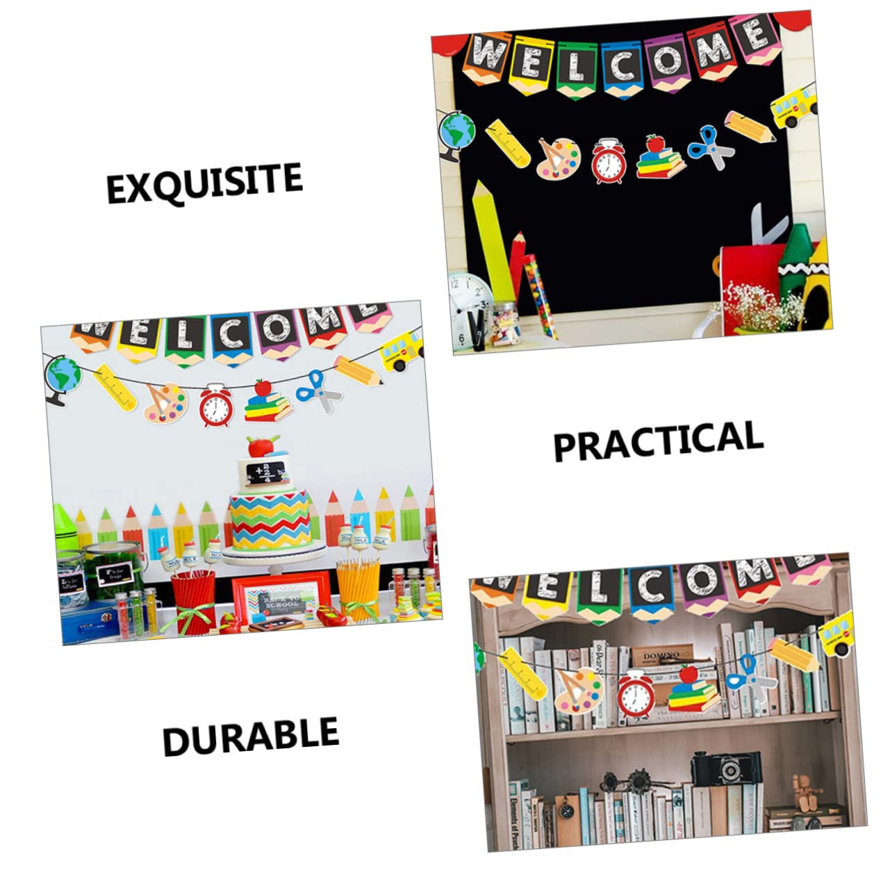 Amosfun 4 Set Tirare La Bandiera Del Fiore Striscione Di Buon Compleanno Torta Scolastica Home Decor Decorazione Casa Banner Di Benvenuto Per Il Ritorno A Scuola Carta 4 Pezzi * 4