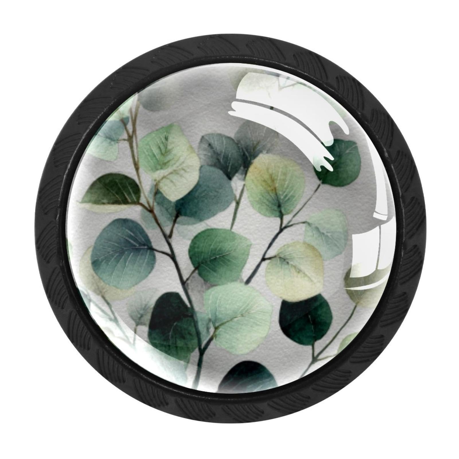 CHENZZZZ 4 Pack Black Cabinet Pulls Watercolor Eucalyptus Green Gray Sage to (7) Kitchen Cabinet Handles for Bathroom Drawer Pulls Dresser Knobs