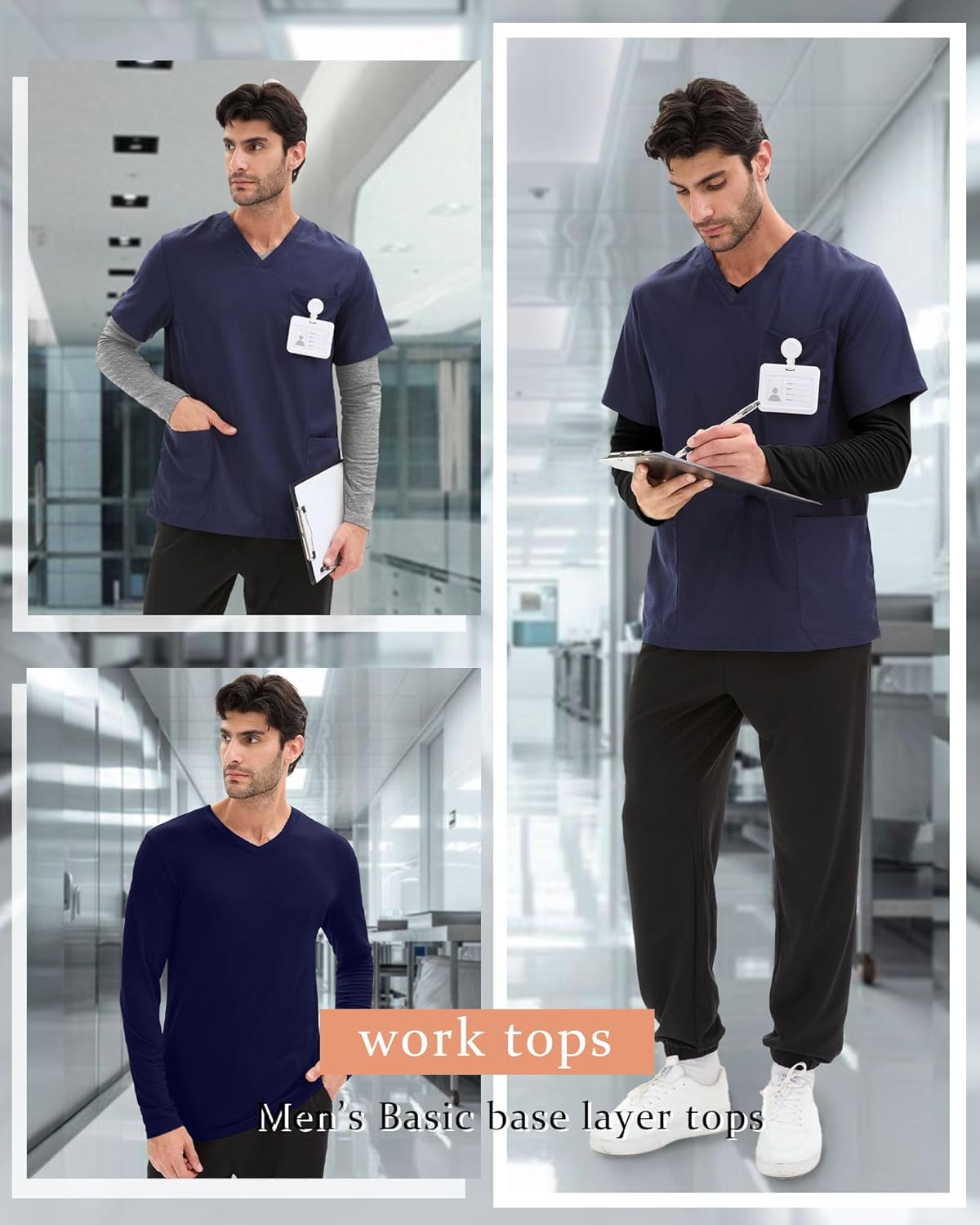 3 Pack Men's Big and Tall Undershirts Long Sleeve V Neck Shirts Base Layer Comfort Basic Tops Under Scrubs - Image 5