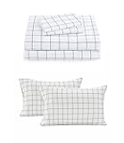 Bundle of Brushed Microfiber Bed Sheets Sets, Pre-Washed Ultra Soft & Breathable, & Brushed Microfiber Pillow Covers - King Pillow Cases Set of 2-20x40 Inches-Windowpane