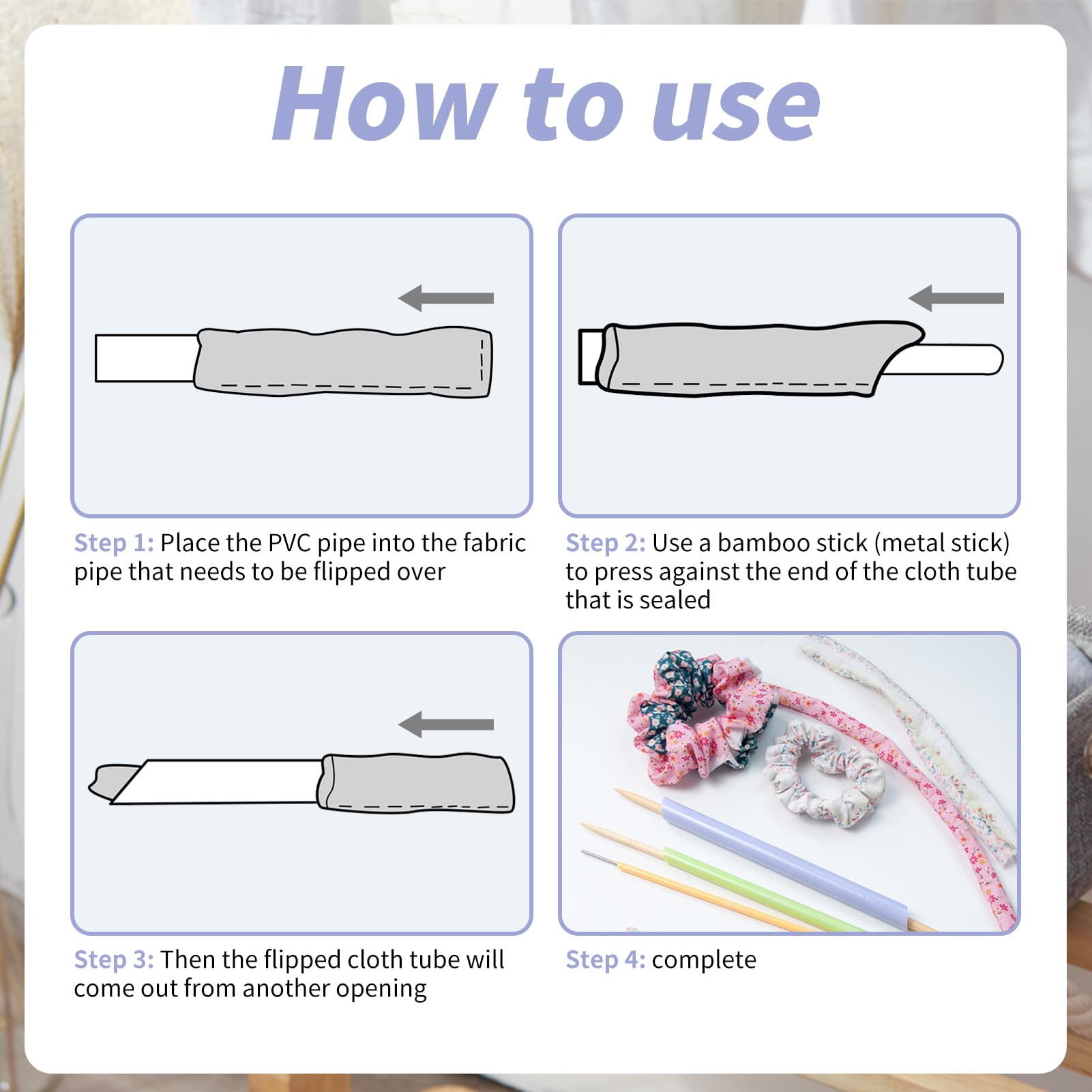 Quick Turn Fabric Set,3 PCS Tube Turner Sewing Tool Sewing Tube Turner Handsewing Sewing Tool Kit Fabric Tube Turners Multipurpose Loop Turner Sewing Tool Set for Crafts DIY Sewing Handmade Knitting - Image 3