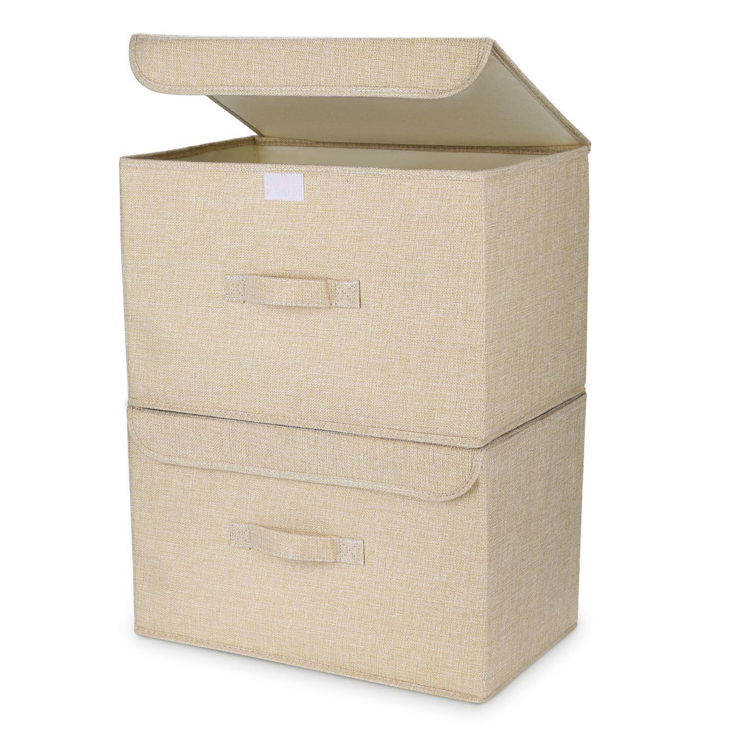 DIMJ 2 Piezas Cajas Organizadoras con Tapa Cajas de Almacenamiento Plegables Fabricadas en Tela con Asas Ideal Para Guardar Ropa, Zapatos, Ideal Para Guardar Juguetes, Ropa Y Cachivaches, Beige