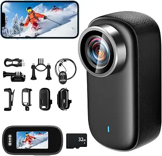 4Kアクションカメラ ウェアラブルカメラ 小型ビデオカメラ 小型Vlogビデオカメラ WiFi スマホ連携 1.47モニター搭載 123度広角 3時間稼働 HDR搭載暗視機能【32Gカード付属】256GB対応 53g軽量 上書き録画 IP65防水 Vlog/旅行/アウトドア/スポーツカメラ/ペット 記録用 携帯便利/バイク 自転車に取り付け可能 豊富なアクセサリー