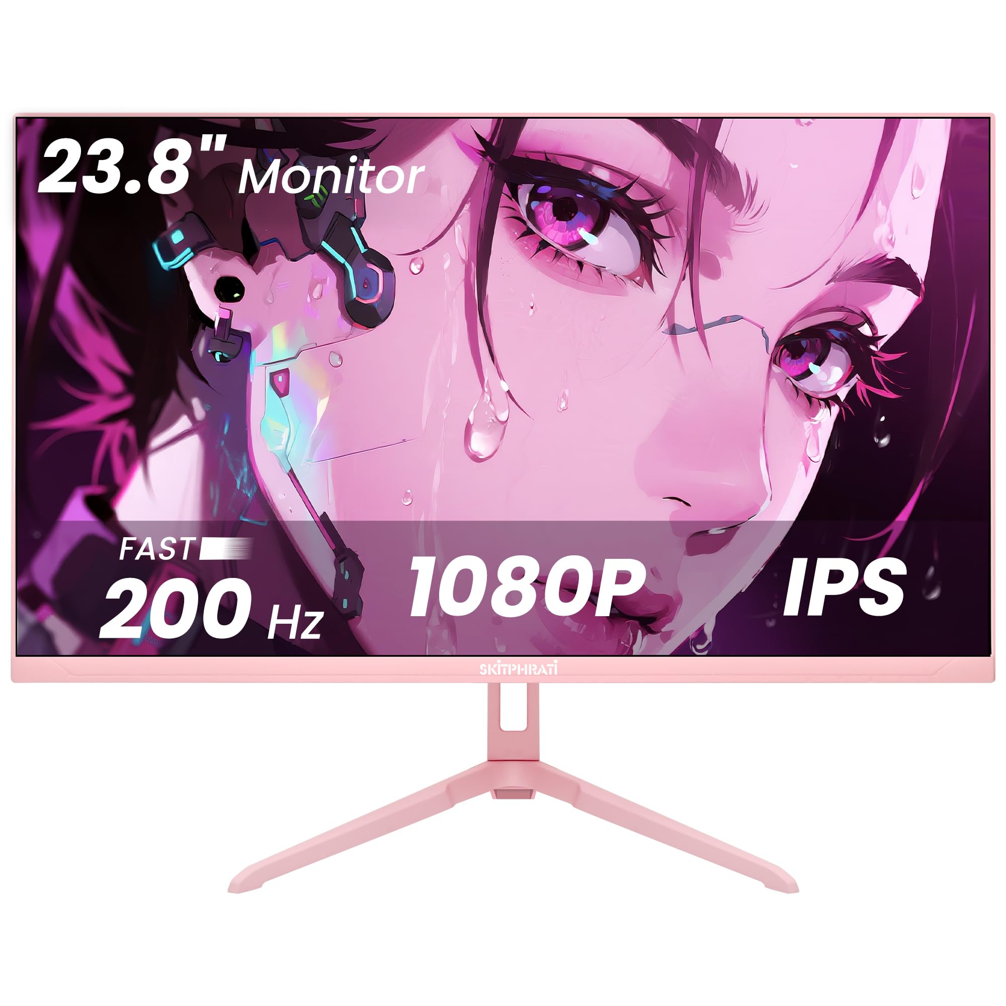 SKitphrati - Moniteur de jeu 24 pouces, taux de rafraîchissement de 200 Hz, résolution FHD 1080p, panneau IPS rapide, 1 ms, GTG, temps de réponse, synchronisation adaptative, haut-parleurs