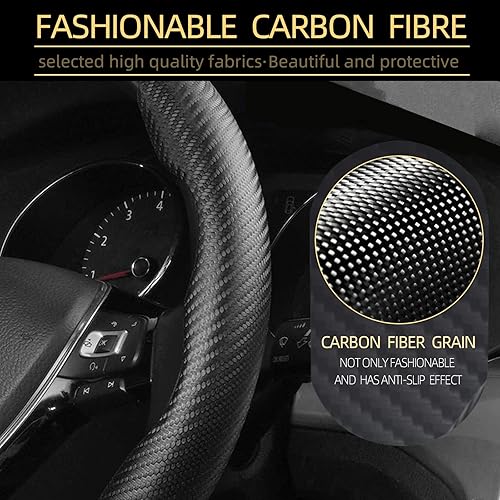 Miniatura 3 de Funda para volante de fibra de carbono, protector segmentado seguro y antideslizante, accesorio duradero y fácil de instalar para volantes de ajuste