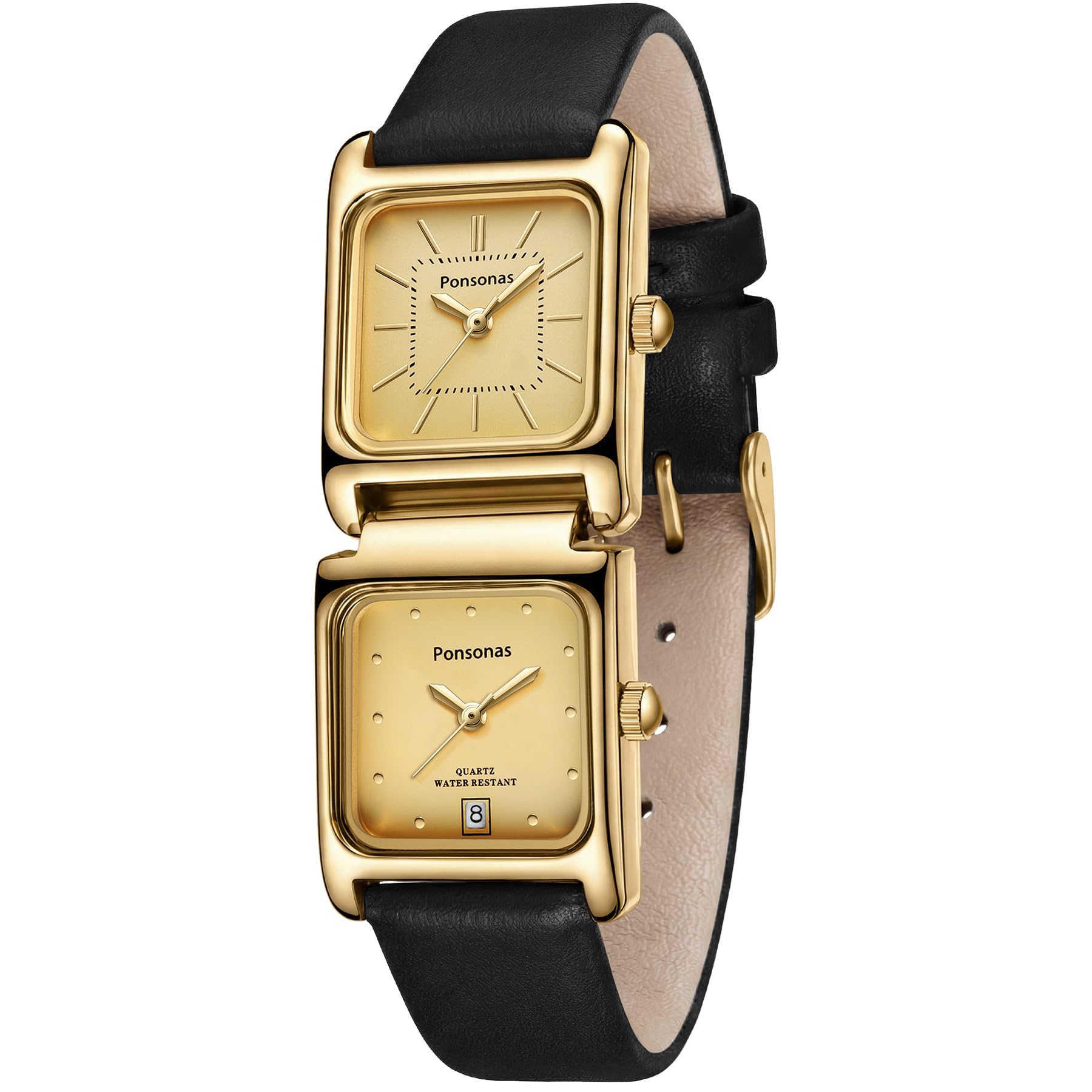Timever Orologio unisex con cinturino in pelle per uomo e donna, originale quadrato con retangle al quarzo, orologio da polso per uomo e donna, regalo per coppia