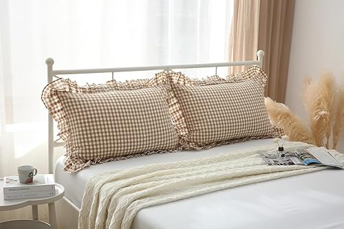 Vista 127 de Fundas de almohada cuadradas blancas con volantes, fundas de almohada europeas, 100% algodón, 18 x 18 pulgadas, 2 unidades Blanco 3