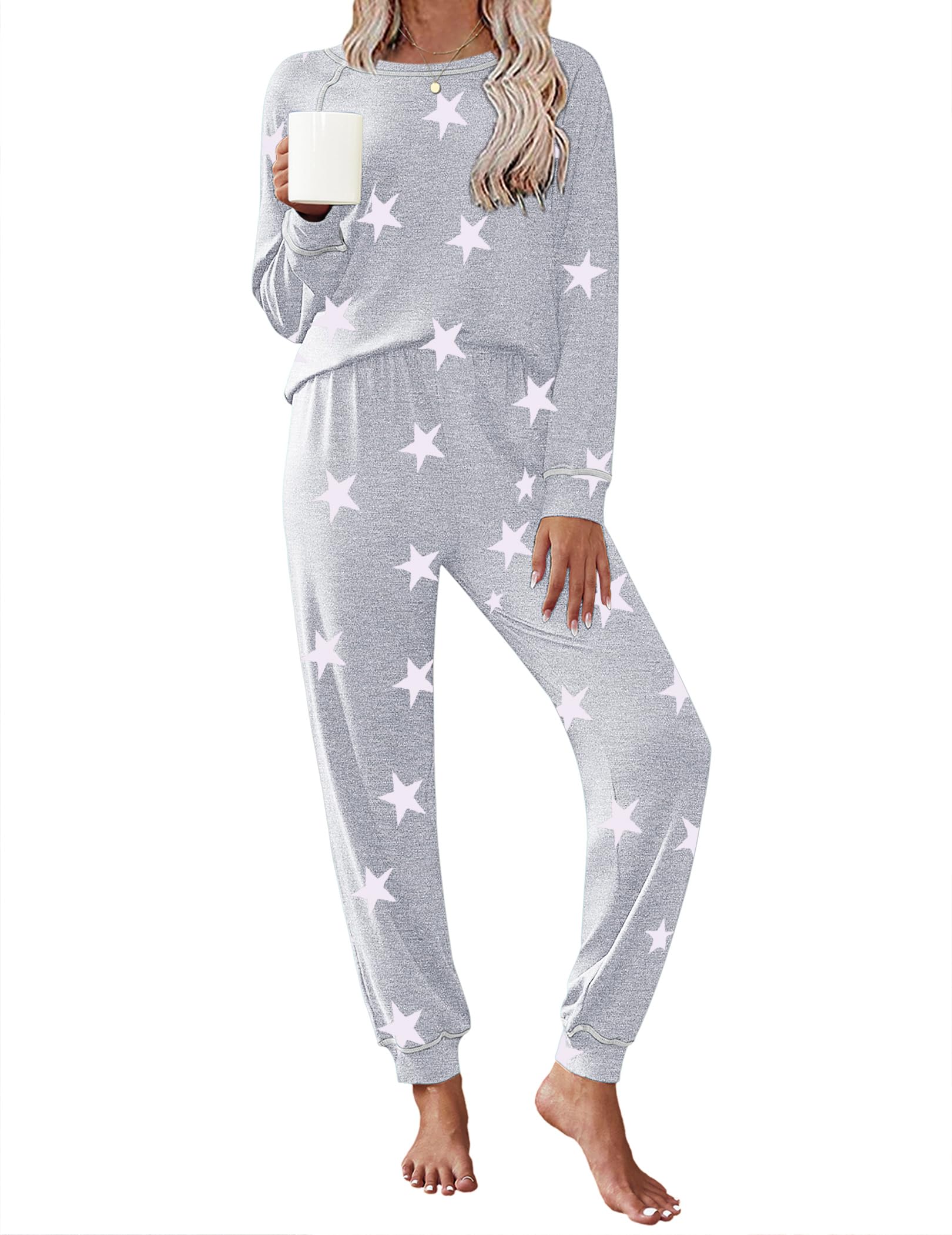 Ekouaer Pajamas Set for Women Soft Comfy Pjs Jogger Lounge Sets | Pullover Long Sleeve Sleepwear,Fall Jogger Loungewear,Gift for Mom,Wife,Friends