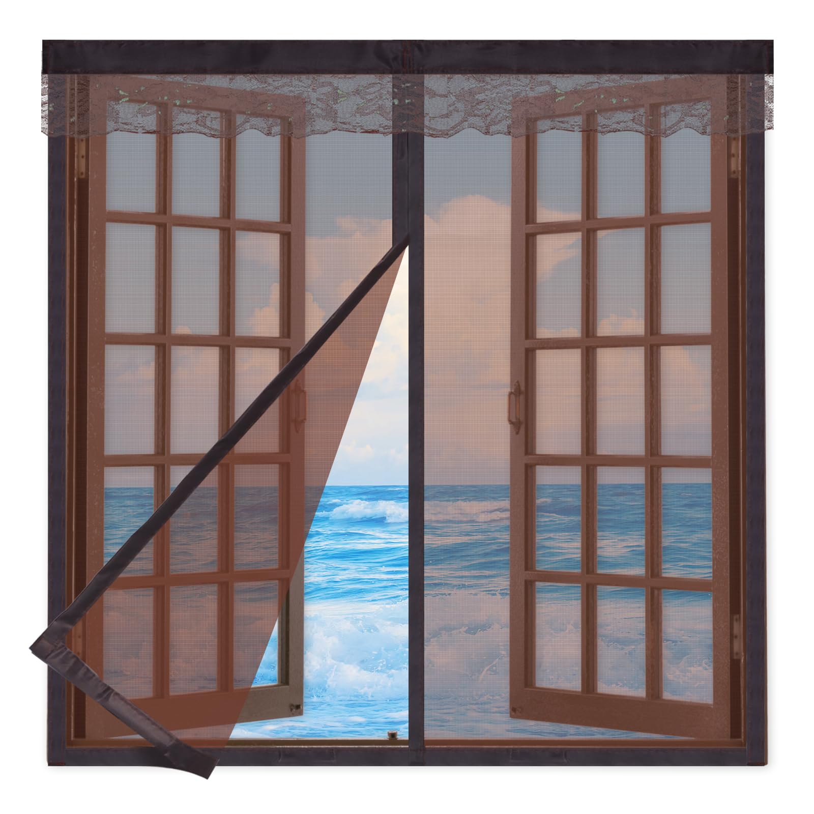 Magnetic Window Fly Screen Net 60x75cm,Magnetic Screen Window with Self-Adhesive Tape,Magnetic Mosquito Net for Windows,Easy Installation Fits Any Size Fly Screen Nets for Windows,Brown