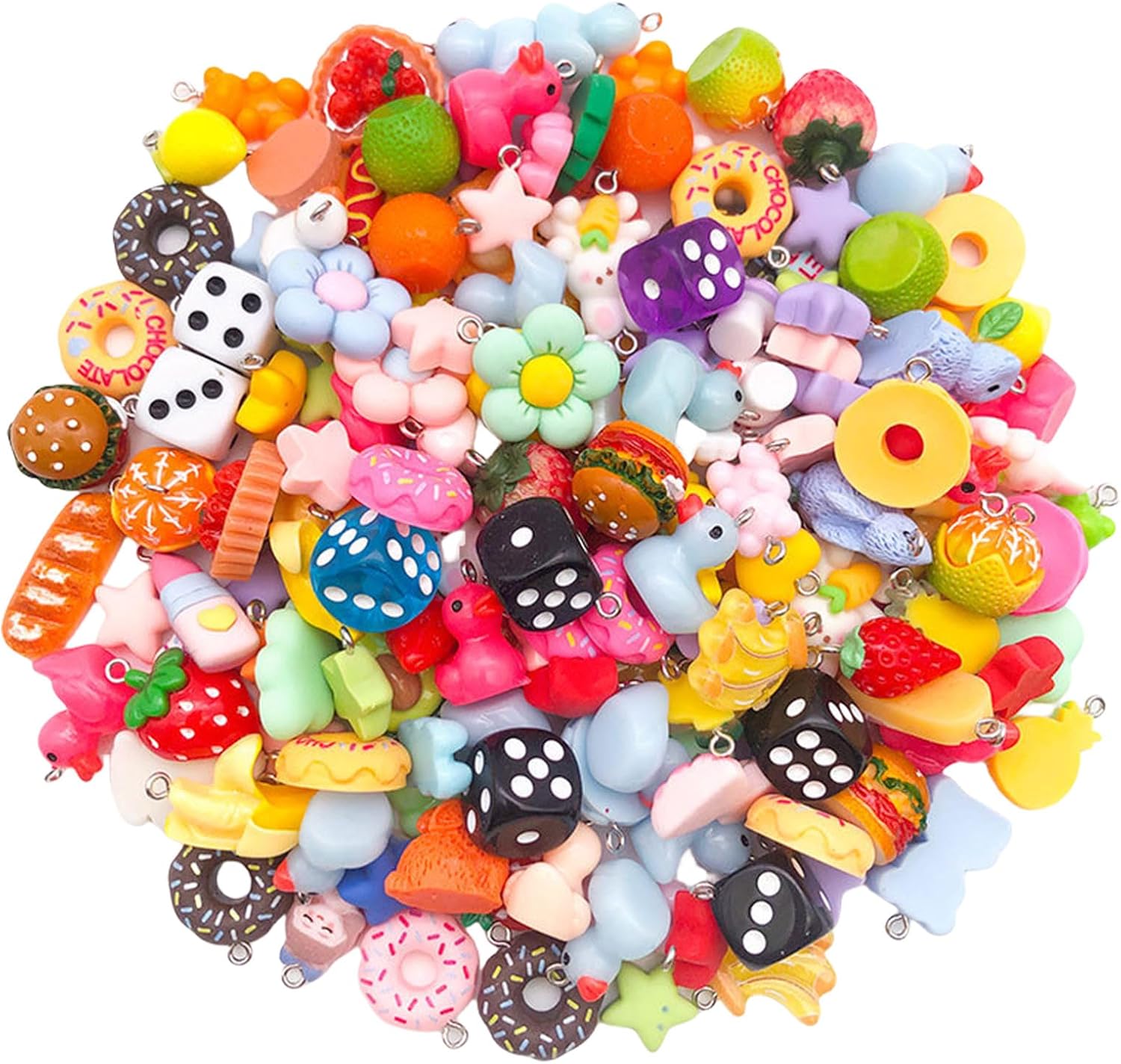 Pack of 20 Assorted Colorful Resin Charm Animal Fruit Food Pendants for Jewelry Crafting Necklace Bracelet Accessories
