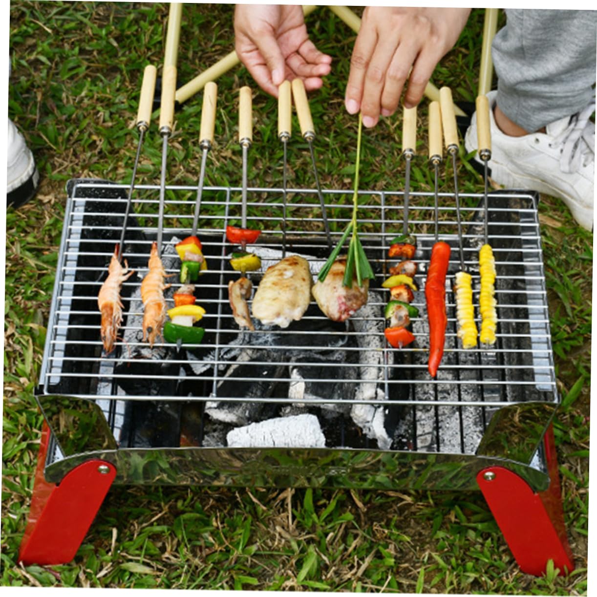 Pinchos Inoxidable y Madera Brochetas Duraderas y Resistentes Mango Aislante