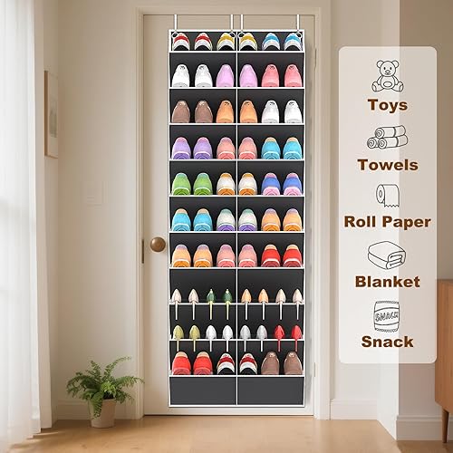 Miniatura 6 de 30 pares de organizadores de zapatos sobre la puerta, bolsillos transparentes para colgar zapatos para armario, estante de zapatos de puerta de 10
