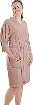 jilda-tex Damen Bademantel Kimono Stone-Washed Renforce Lissabon 100% Bio-Baumwolle Knitterlook Bügelfrei Uni Leinen-Optik GOTS Made in Green