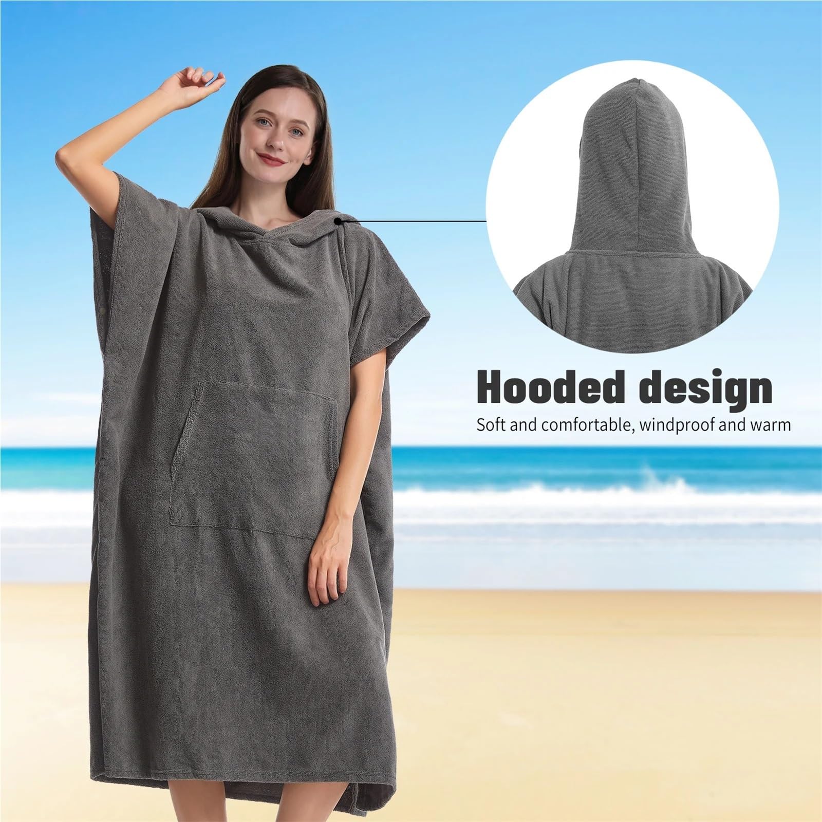 Accappatoio Poncho da Surf, Asciugamano, for, Nuoto, Immersioni, Spiaggia Poncho da Spiaggia(Black)